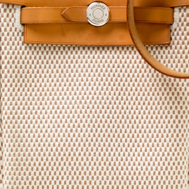 مملوكة مسبقًا Hermes Natural/Beige and Black Canvas and Leather Mini Herbag 