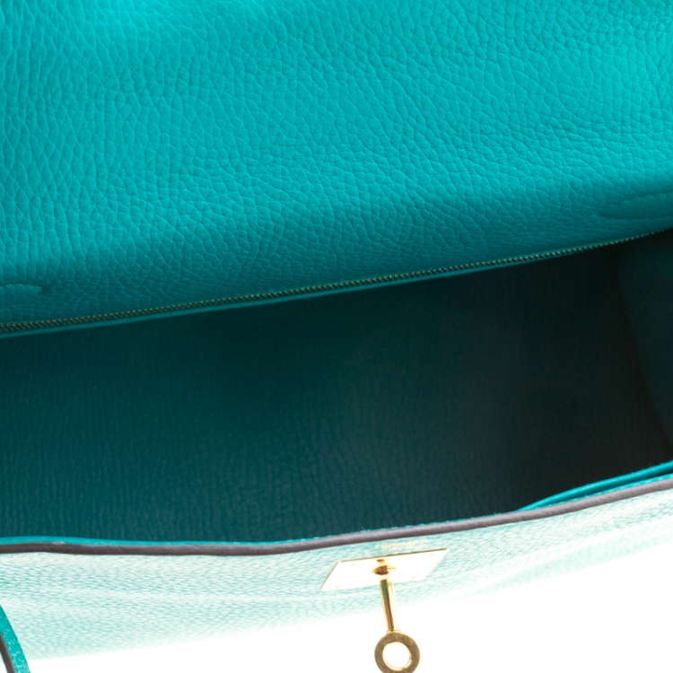 Pre Owned Hermes Blue Paon Clemence Leather Gold Hardware Kelly Retourne 28 Bag
