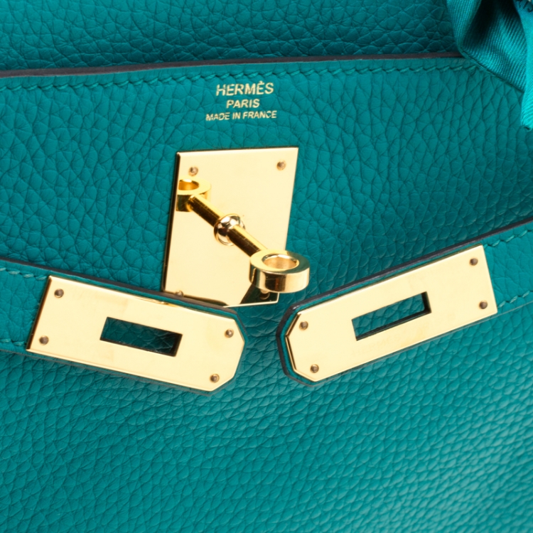 Pre Owned Hermes Blue Paon Clemence Leather Gold Hardware Kelly Retourne 28 Bag