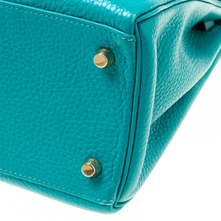 Pre Owned Hermes Blue Paon Clemence Leather Gold Hardware Kelly Retourne 28 Bag