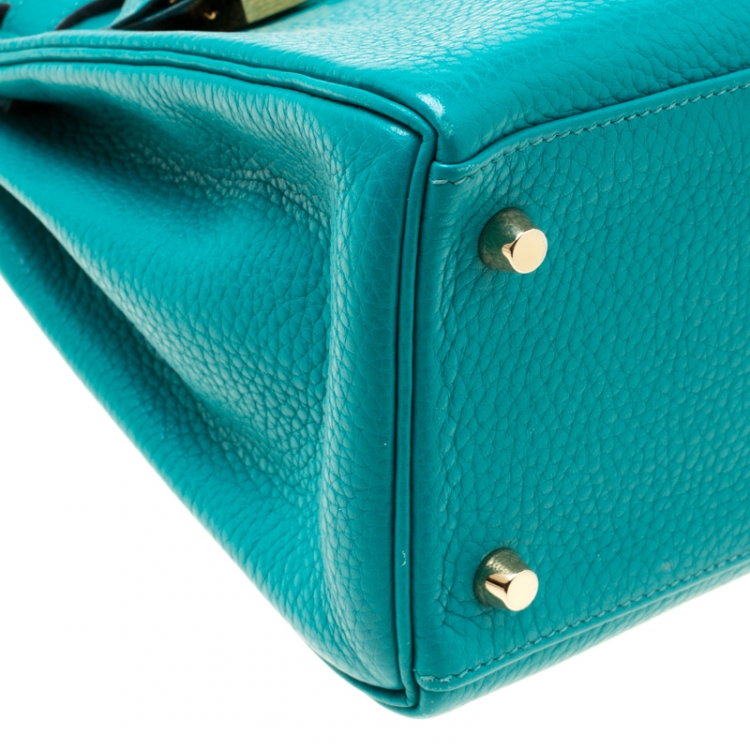 Pre Owned Hermes Blue Paon Clemence Leather Gold Hardware Kelly Retourne 28 Bag