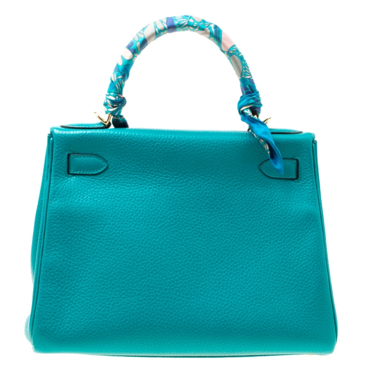 Pre Owned Hermes Blue Paon Clemence Leather Gold Hardware Kelly Retourne 28 Bag