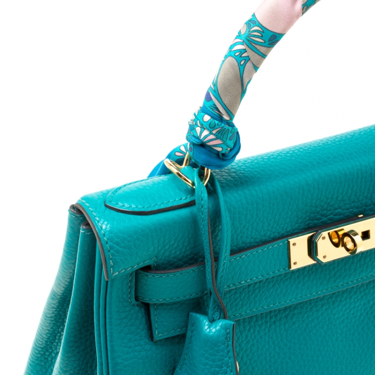 Pre Owned Hermes Blue Paon Clemence Leather Gold Hardware Kelly Retourne 28 Bag