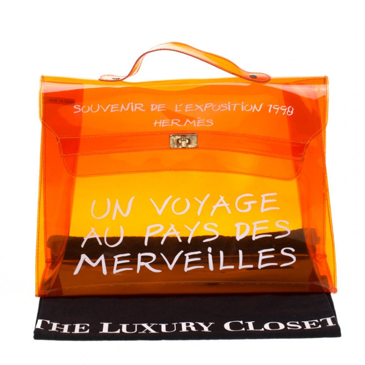 Pre Owned Hermes Orange Clear Vinyl Souvenir Kelly Bag