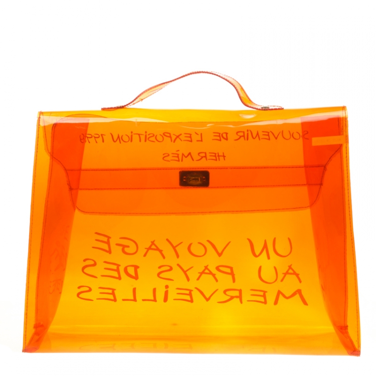 Pre Owned Hermes Orange Clear Vinyl Souvenir Kelly Bag