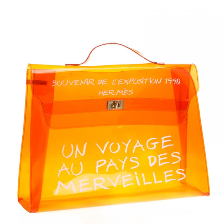 Pre Owned Hermes Orange Clear Vinyl Souvenir Kelly Bag