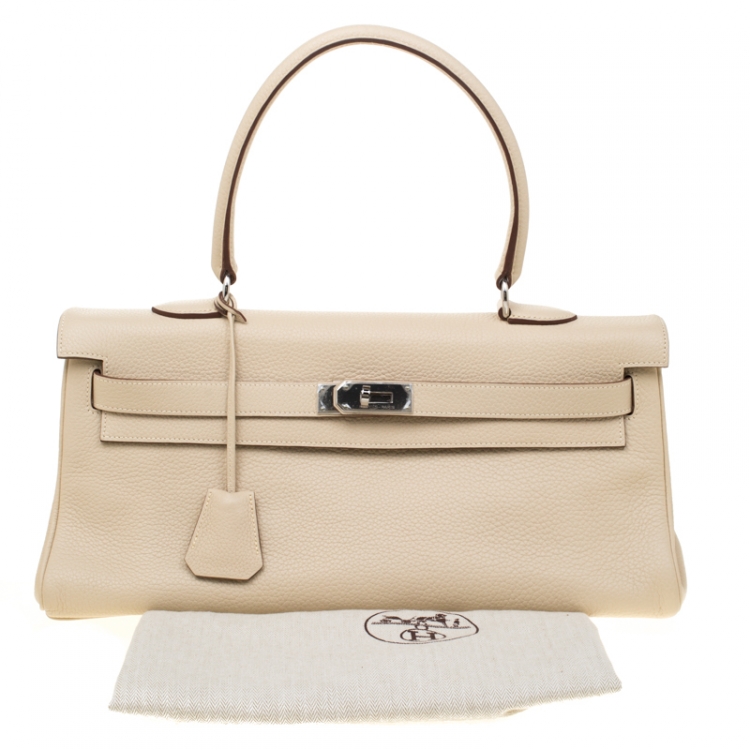 Pre Owned Hermes Parchemin Clemence Leather Palladium Hardware Shoulder Kelly 42 Bag