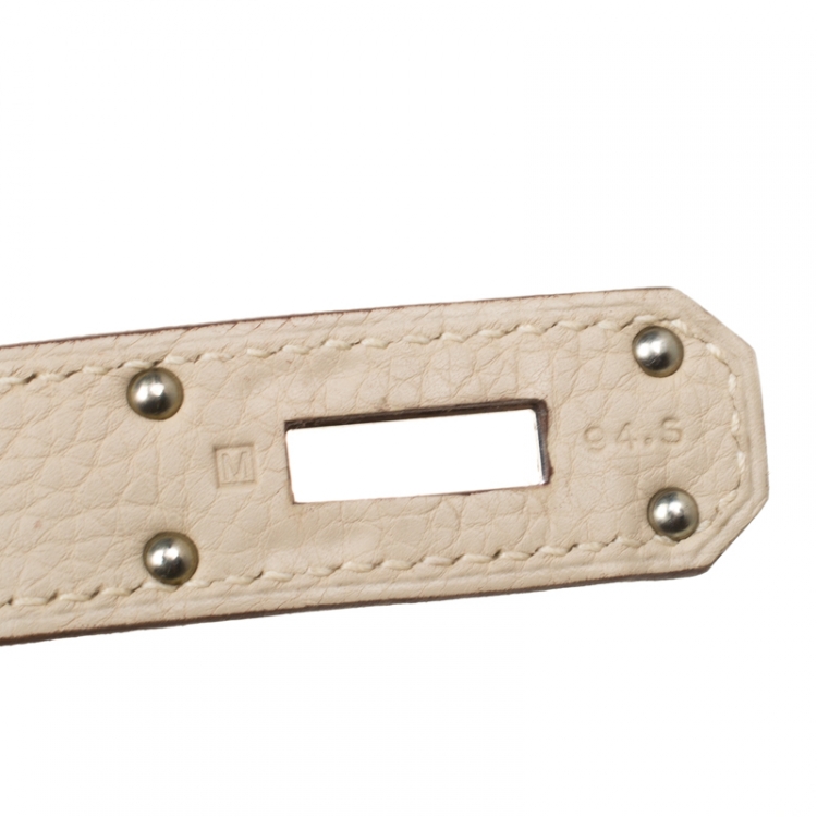 Pre Owned Hermes Parchemin Clemence Leather Palladium Hardware Shoulder Kelly 42 Bag