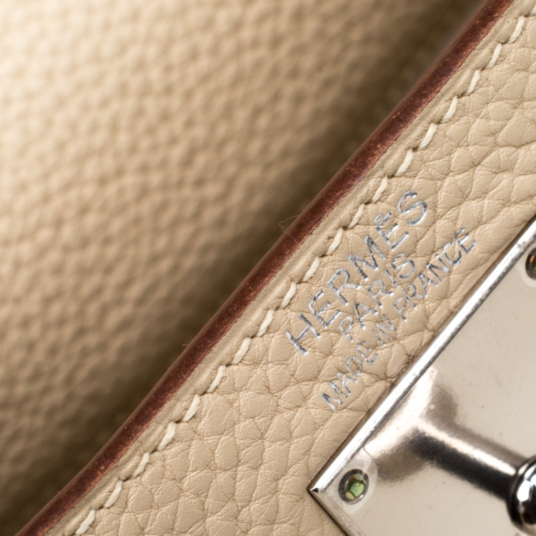 Pre Owned Hermes Parchemin Clemence Leather Palladium Hardware Shoulder Kelly 42 Bag