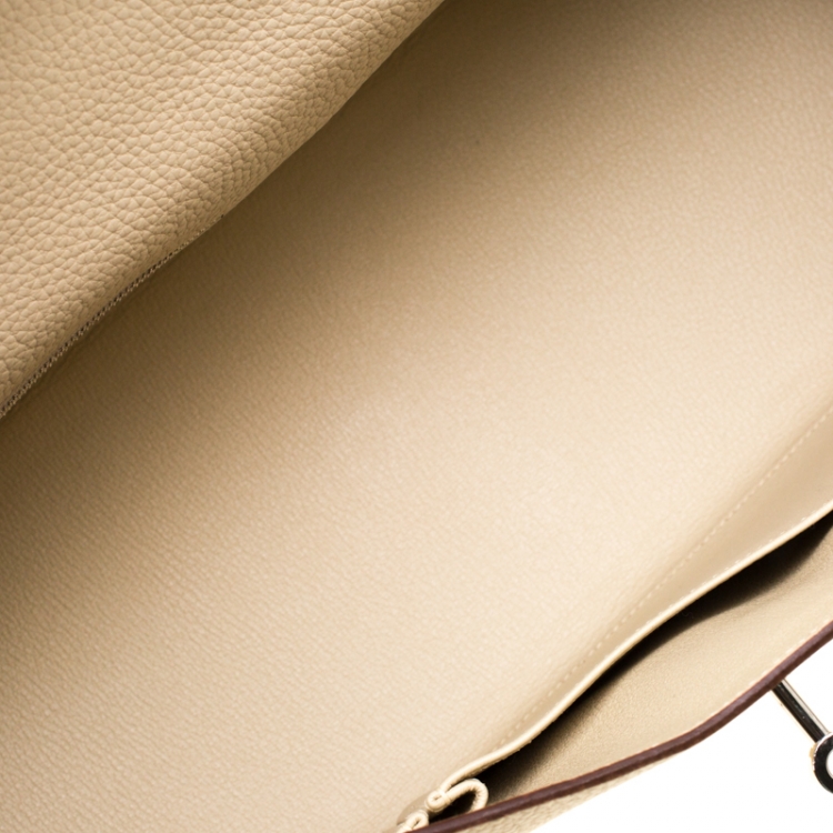 Pre Owned Hermes Parchemin Clemence Leather Palladium Hardware Shoulder Kelly 42 Bag