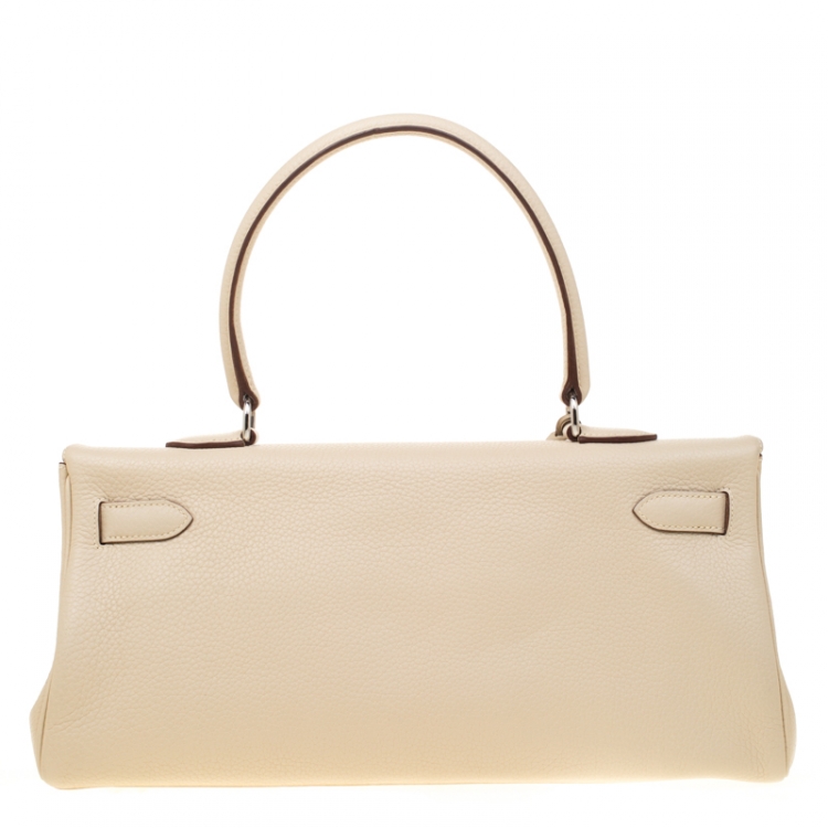 Pre Owned Hermes Parchemin Clemence Leather Palladium Hardware Shoulder Kelly 42 Bag