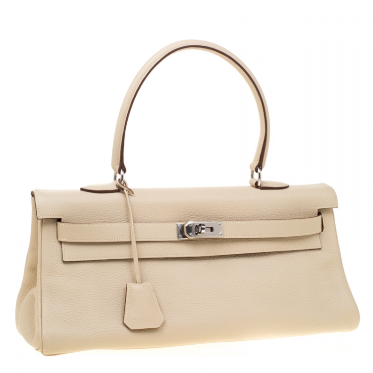 Pre Owned Hermes Parchemin Clemence Leather Palladium Hardware Shoulder Kelly 42 Bag