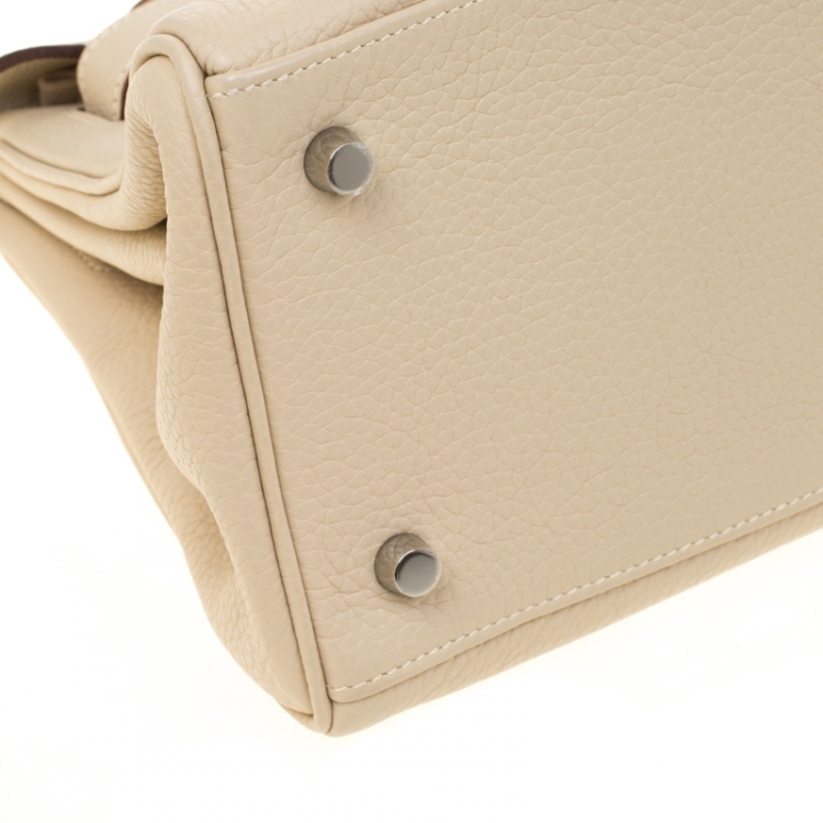 Pre Owned Hermes Parchemin Clemence Leather Palladium Hardware Shoulder Kelly 42 Bag