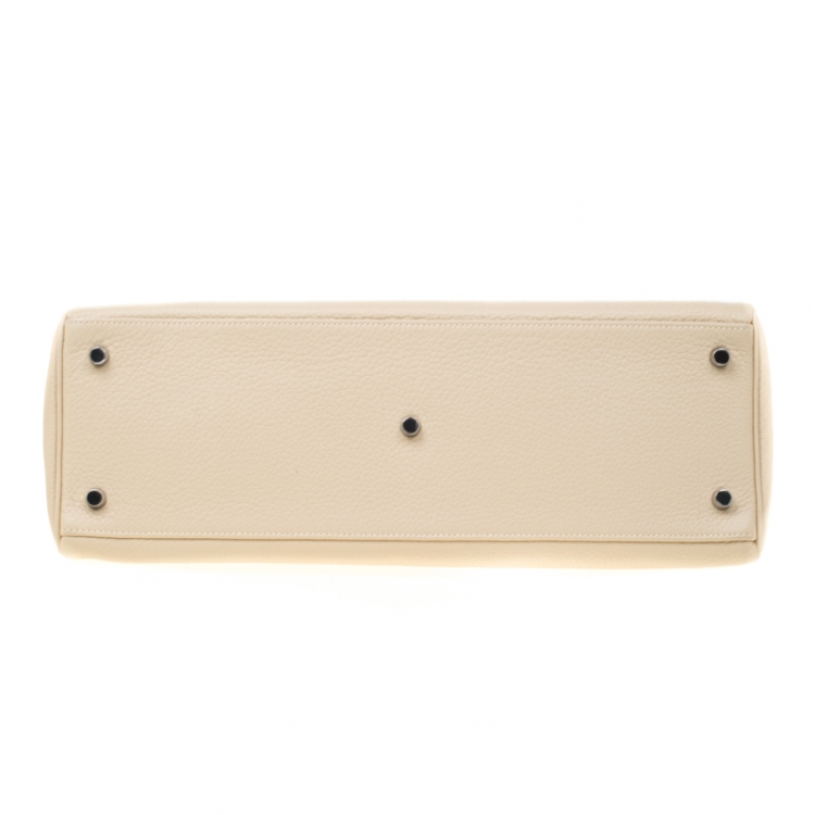 Pre Owned Hermes Parchemin Clemence Leather Palladium Hardware Shoulder Kelly 42 Bag