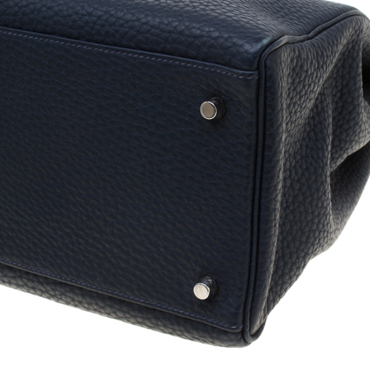 Pre Owned Hermes Bleu Obscur Clemence Leather Palladium Hardware Kelly Retourne 40 Bag