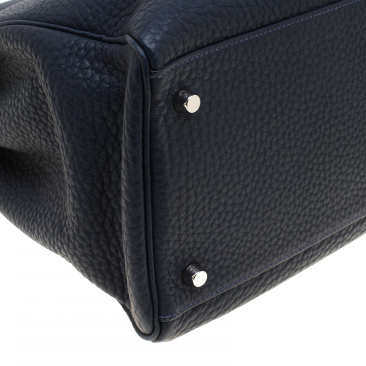 Pre Owned Hermes Bleu Obscur Clemence Leather Palladium Hardware Kelly Retourne 40 Bag