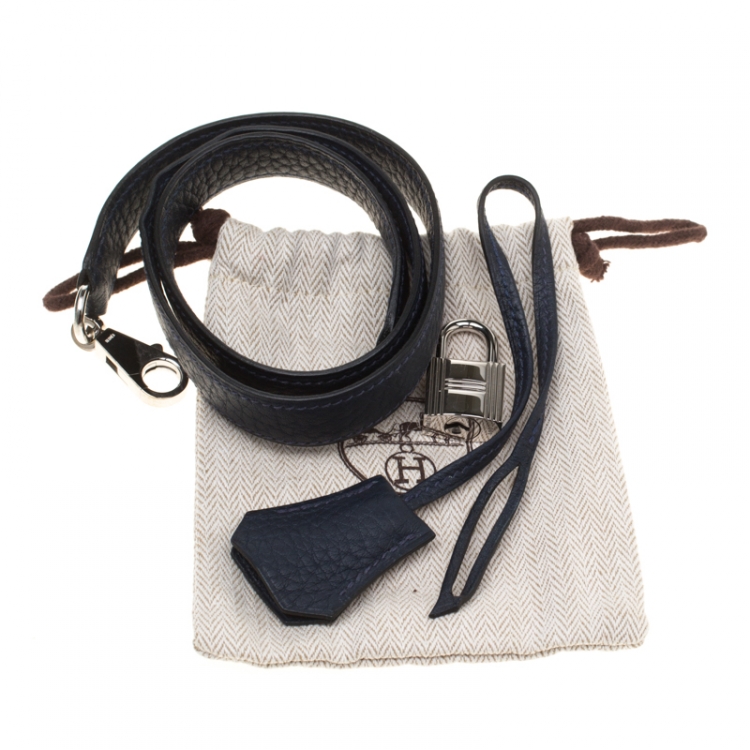 Pre Owned Hermes Bleu Obscur Clemence Leather Palladium Hardware Kelly Retourne 40 Bag