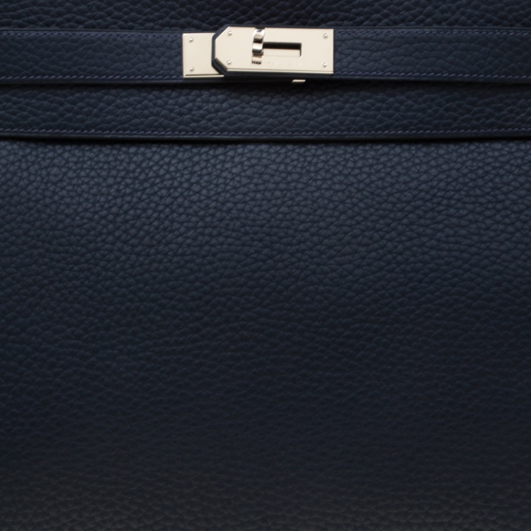 Pre Owned Hermes Bleu Obscur Clemence Leather Palladium Hardware Kelly Retourne 40 Bag