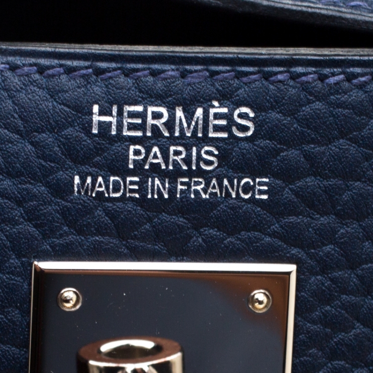 Pre Owned Hermes Bleu Obscur Clemence Leather Palladium Hardware Kelly Retourne 40 Bag