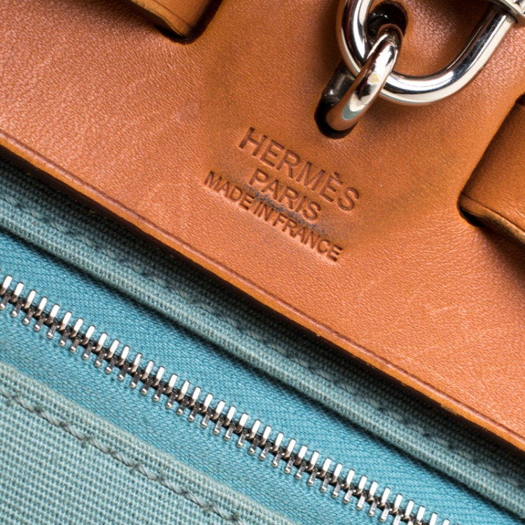 Pre Owned Hermes Light Blue/Brown Canvas and Leather Herbag Zip 31 Bag