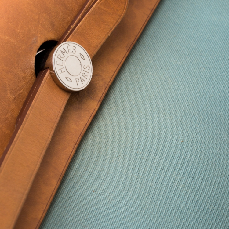 Pre Owned Hermes Light Blue/Brown Canvas and Leather Herbag Zip 31 Bag