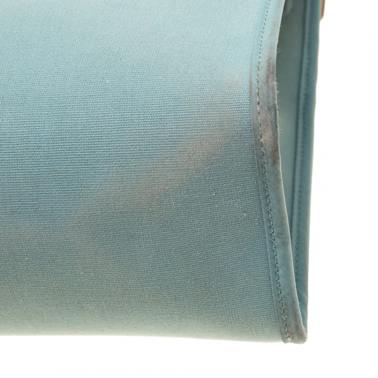 Pre Owned Hermes Light Blue/Brown Canvas and Leather Herbag Zip 31 Bag