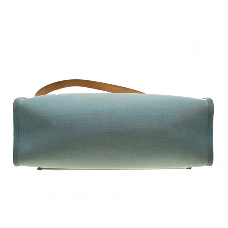 Pre Owned Hermes Light Blue/Brown Canvas and Leather Herbag Zip 31 Bag