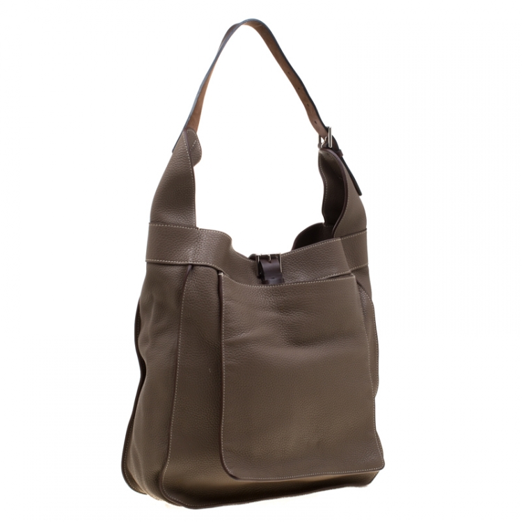 Pre Owned Hermes Etoupe Clemence Leather Palladium Hardware Marwari GM Bag