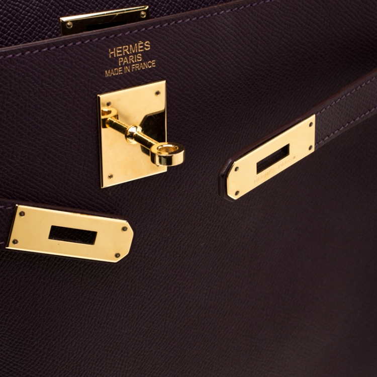 مملوكة مسبقًا Hermes Raisin Epsom Leather Gold Hardware Kelly Retourne 35 Bag