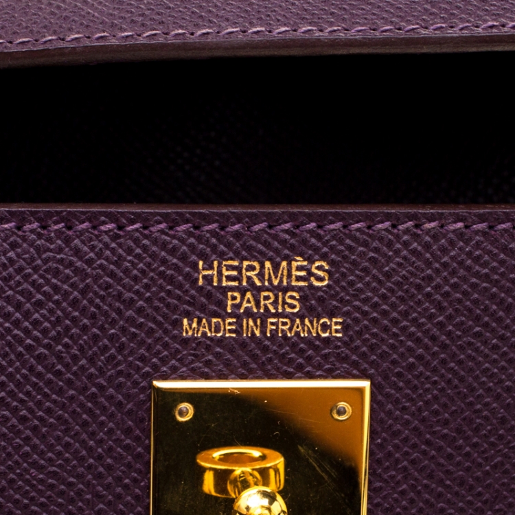 مملوكة مسبقًا Hermes Raisin Epsom Leather Gold Hardware Kelly Retourne 35 Bag
