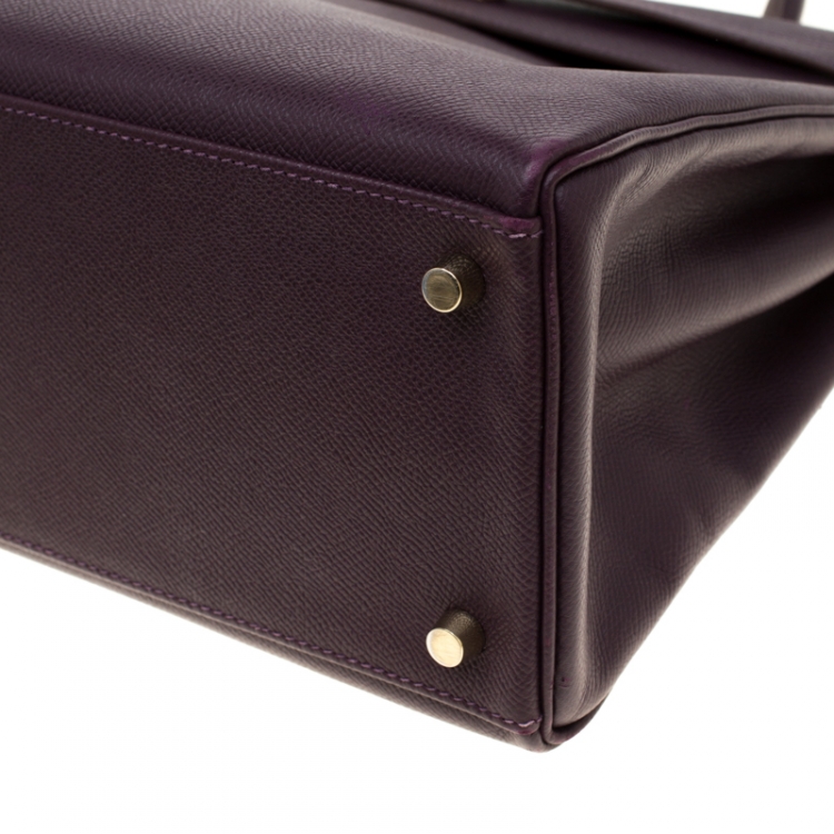 مملوكة مسبقًا Hermes Raisin Epsom Leather Gold Hardware Kelly Retourne 35 Bag