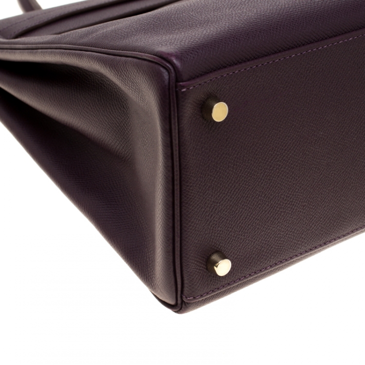 مملوكة مسبقًا Hermes Raisin Epsom Leather Gold Hardware Kelly Retourne 35 Bag