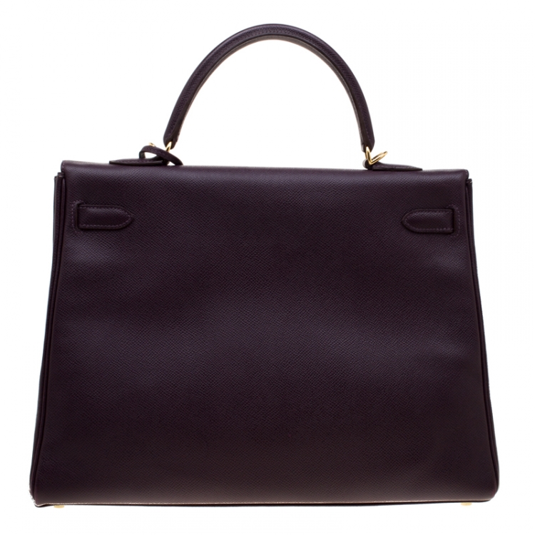 مملوكة مسبقًا Hermes Raisin Epsom Leather Gold Hardware Kelly Retourne 35 Bag