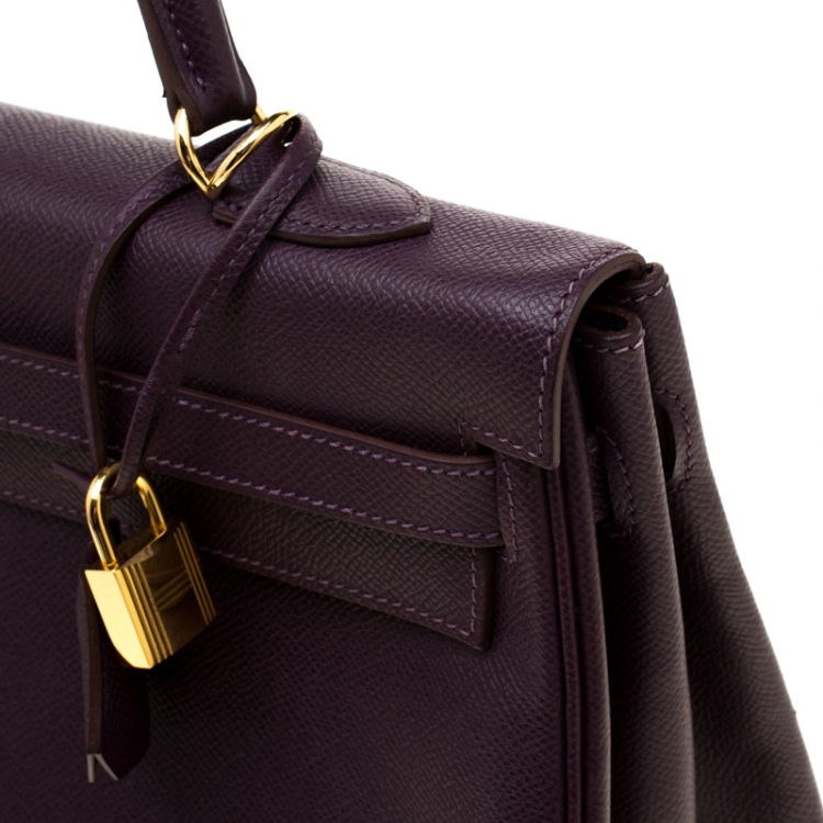 مملوكة مسبقًا Hermes Raisin Epsom Leather Gold Hardware Kelly Retourne 35 Bag