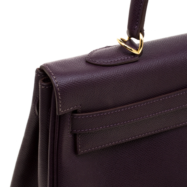 مملوكة مسبقًا Hermes Raisin Epsom Leather Gold Hardware Kelly Retourne 35 Bag