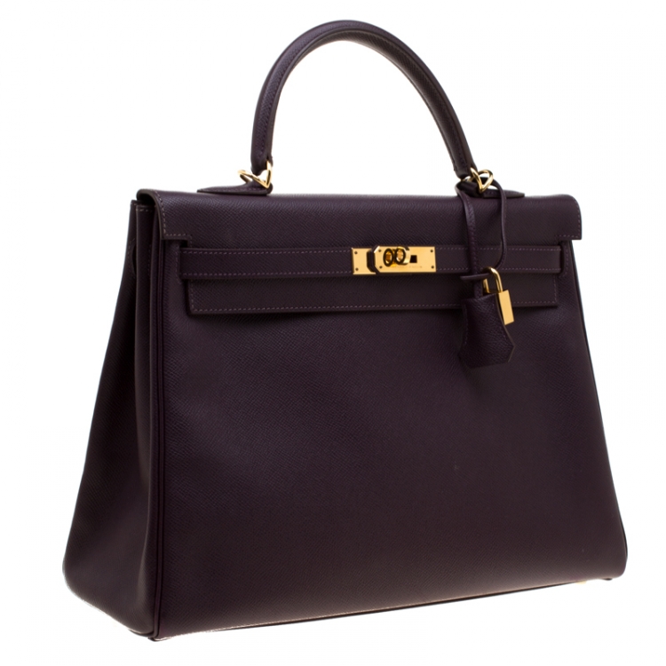 مملوكة مسبقًا Hermes Raisin Epsom Leather Gold Hardware Kelly Retourne 35 Bag