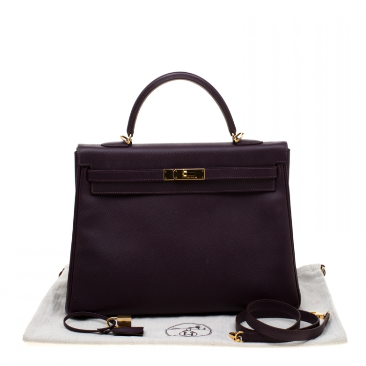 مملوكة مسبقًا Hermes Raisin Epsom Leather Gold Hardware Kelly Retourne 35 Bag