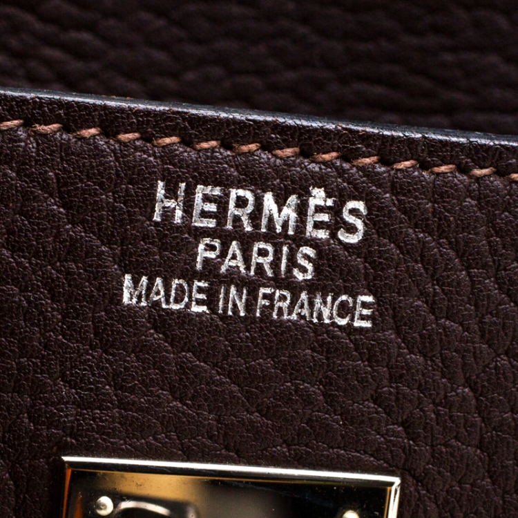 Pre Owned Hermes Chocolate Fjord Leather Palladium Hardware HAC Birkin 32 Bag