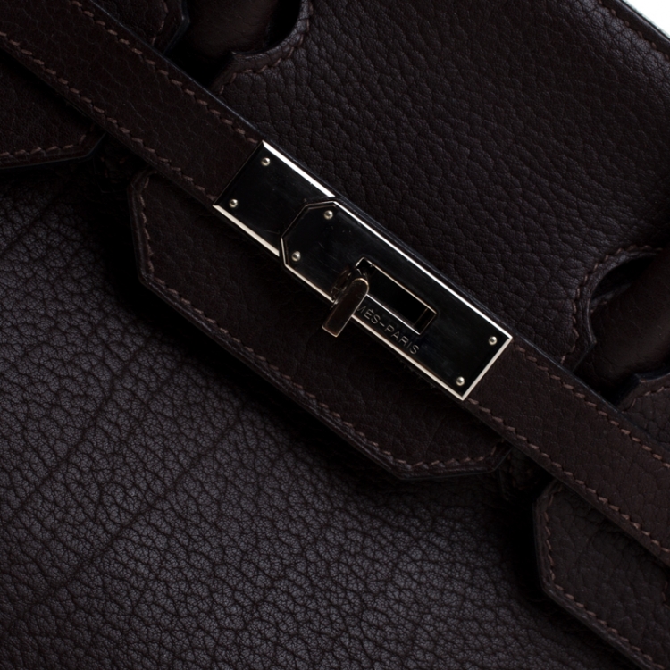 Pre Owned Hermes Chocolate Fjord Leather Palladium Hardware HAC Birkin 32 Bag