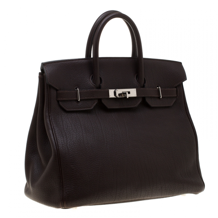 Pre Owned Hermes Chocolate Fjord Leather Palladium Hardware HAC Birkin 32 Bag