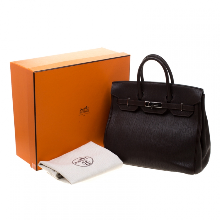 Pre Owned Hermes Chocolate Fjord Leather Palladium Hardware HAC Birkin 32 Bag