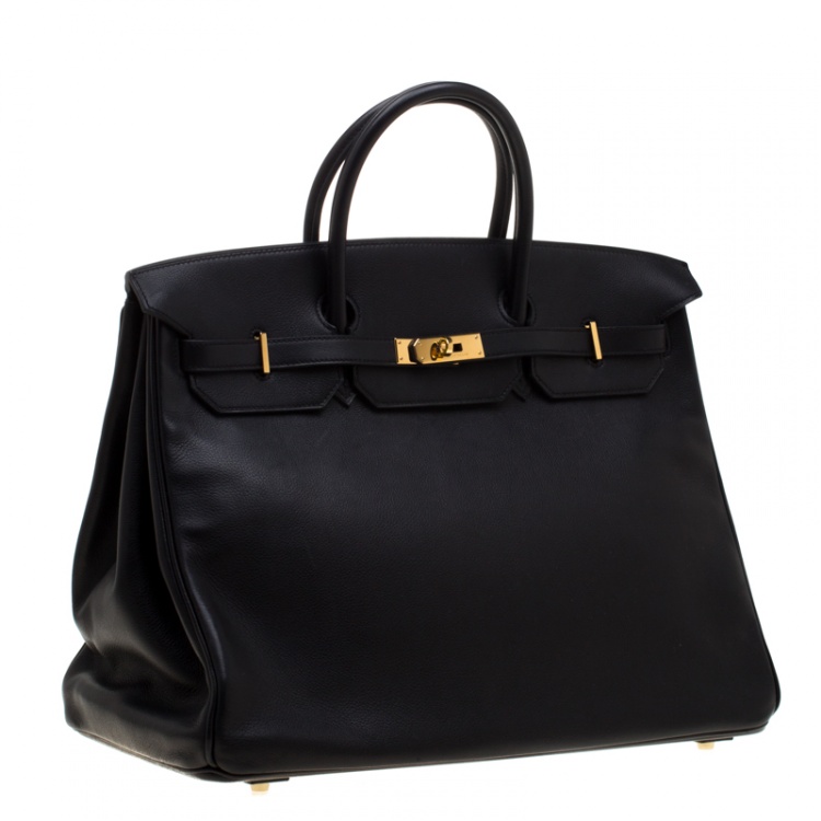 Pre Owned Hermes Black Swift Leather Gold Hardware Birkin 40 Bag