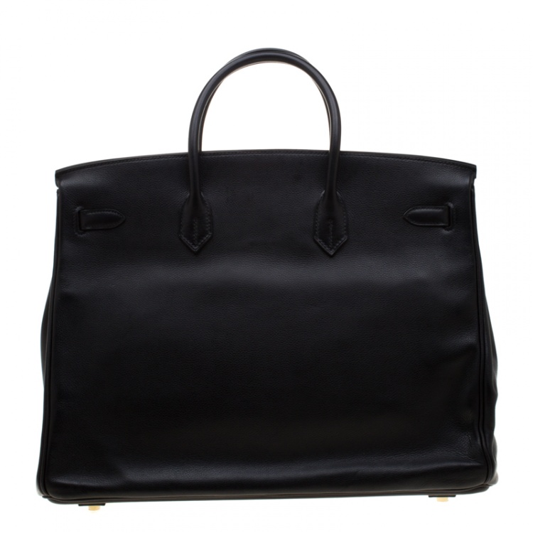 Pre Owned Hermes Black Swift Leather Gold Hardware Birkin 40 Bag