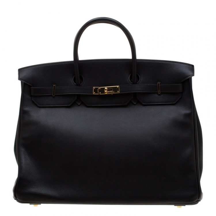 Hermes 40cm Black Swift Leather Palladium Plated Birkin Bag