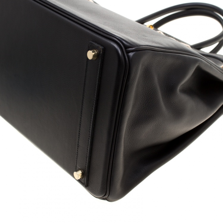 Pre Owned Hermes Black Swift Leather Gold Hardware Birkin 40 Bag