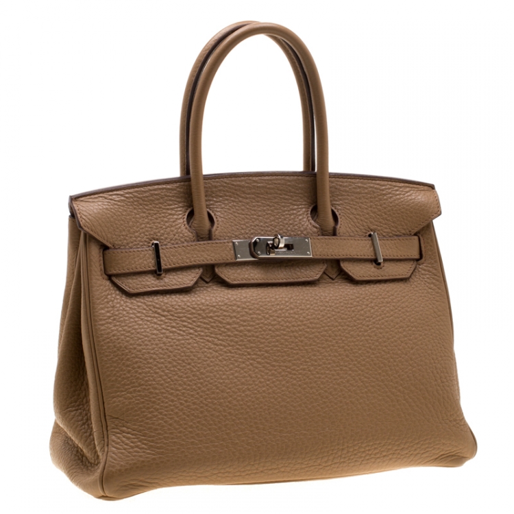 مملوكة مسبقًا Hermes Tabac Camel Clemence Leather Palladium Hardware Birkin 30 Bag