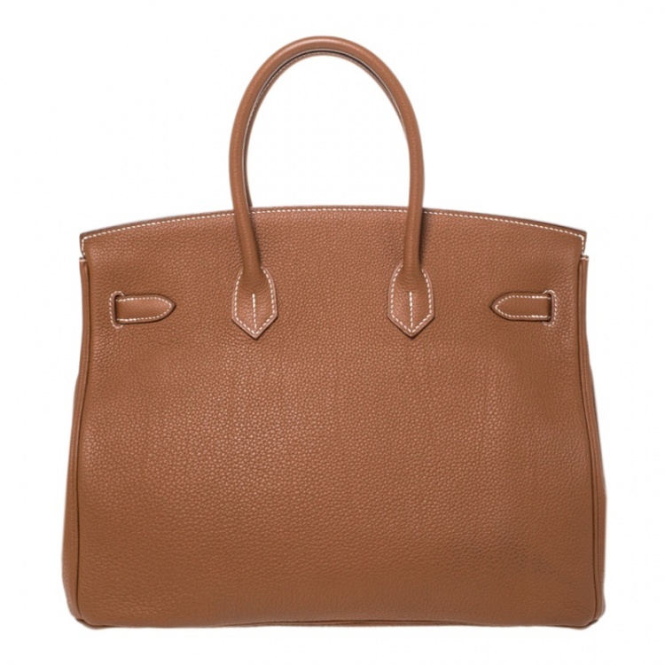 Pre Owned Hermes Gold Togo Leather Palladium Hardware Birkin 35 Bag