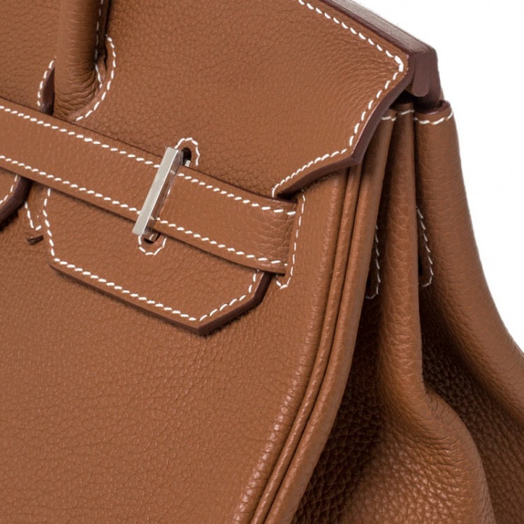 Pre Owned Hermes Gold Togo Leather Palladium Hardware Birkin 35 Bag