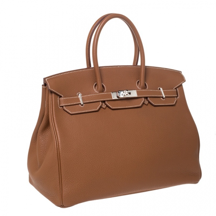 Pre Owned Hermes Gold Togo Leather Palladium Hardware Birkin 35 Bag