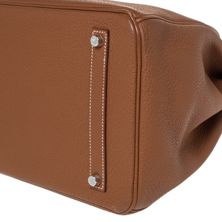 Pre Owned Hermes Gold Togo Leather Palladium Hardware Birkin 35 Bag